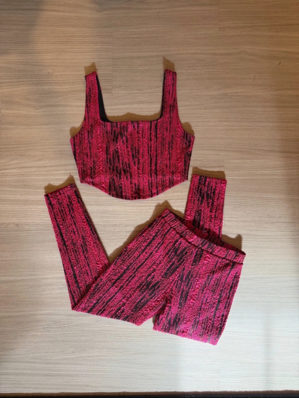 ZARA Pink and Black Two-Piece Knit Set - Crop Top & Pants